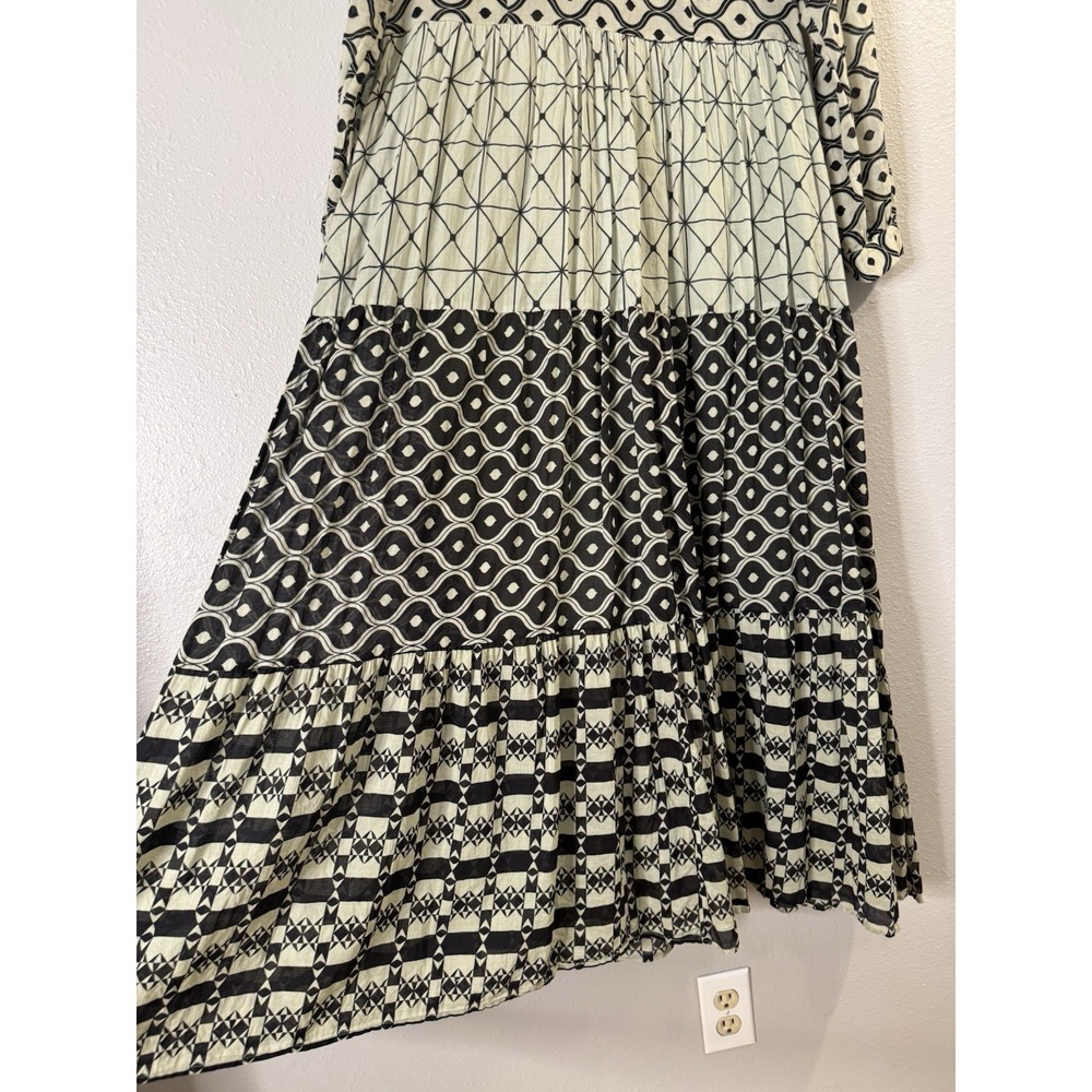 0039 Italy Milly Long Dress 100% Cotton Tiered Mixed Print Maxi Lagenlook Medium - Picture 9 of 14